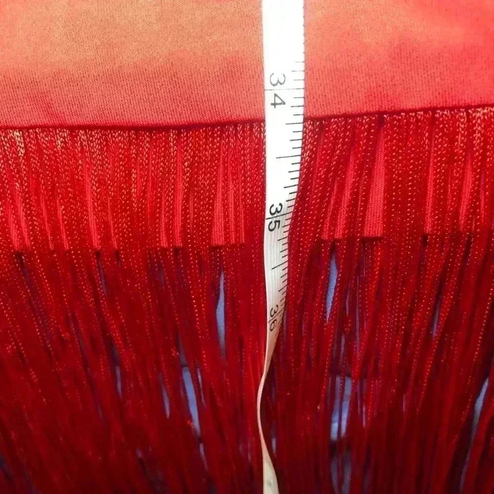🔥💃🏻High Neck Fringe Red Party Dress💃🏻🔥Large and Small - Picture 13 of 16